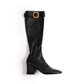 Women's Chunky Heel Knight Boots with Gold Buckle