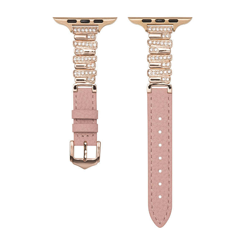 Irregular Diamond-Encrusted Leather Strap for Apple Watch Series 1-11