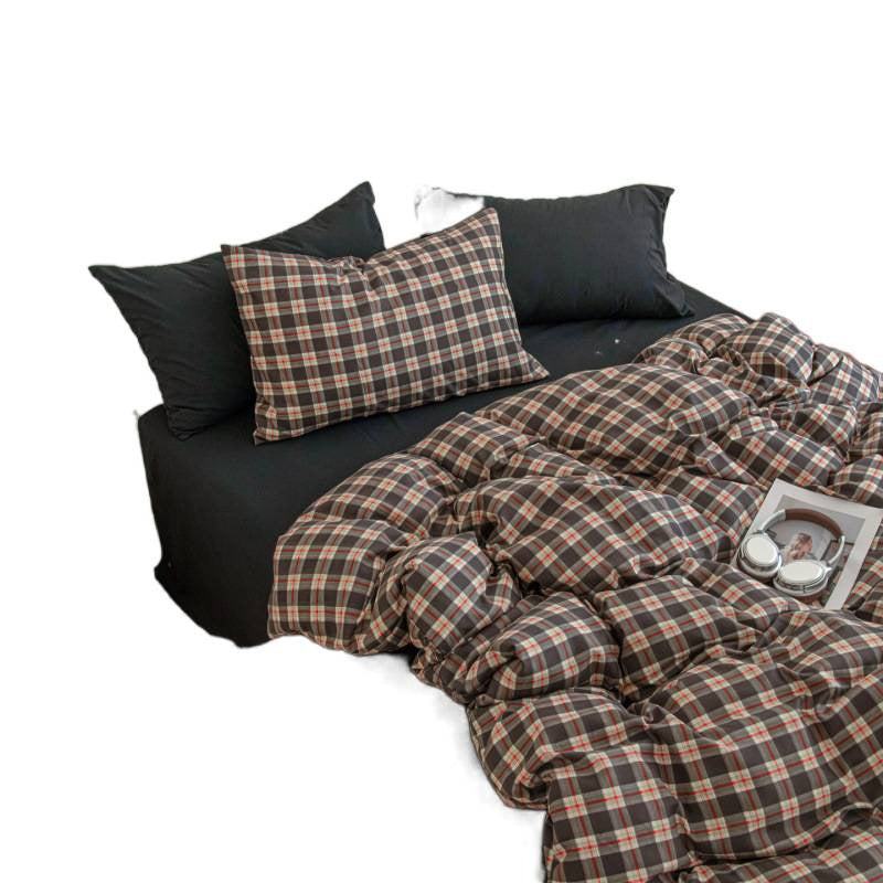 Contrast Plaid Bedding Set