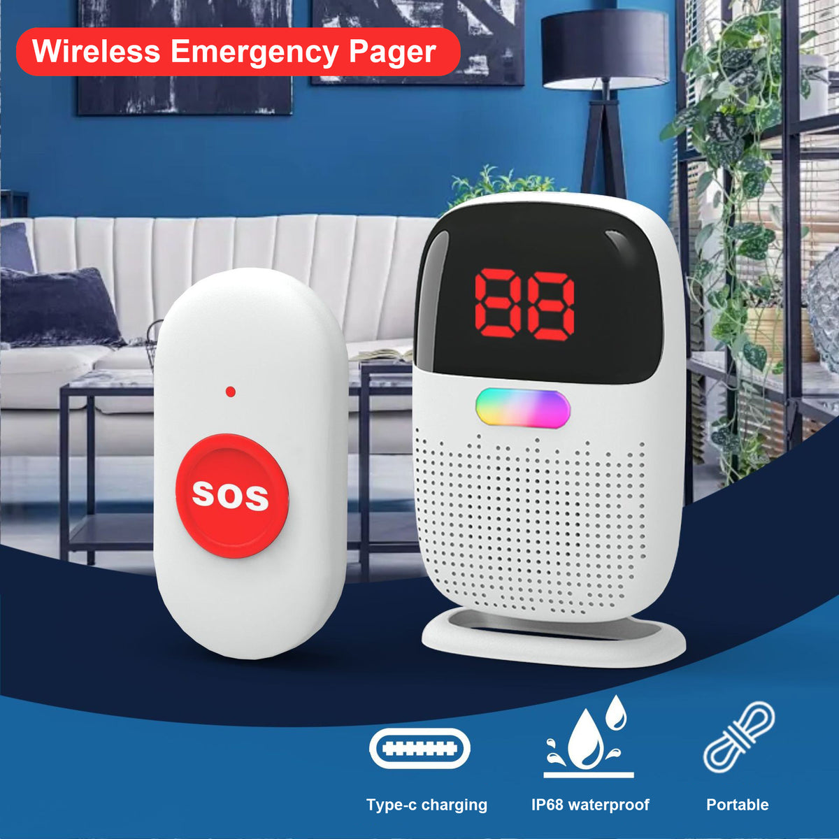 Wireless Doorbell with Flashing Light Vibration and 58 Ring Tones