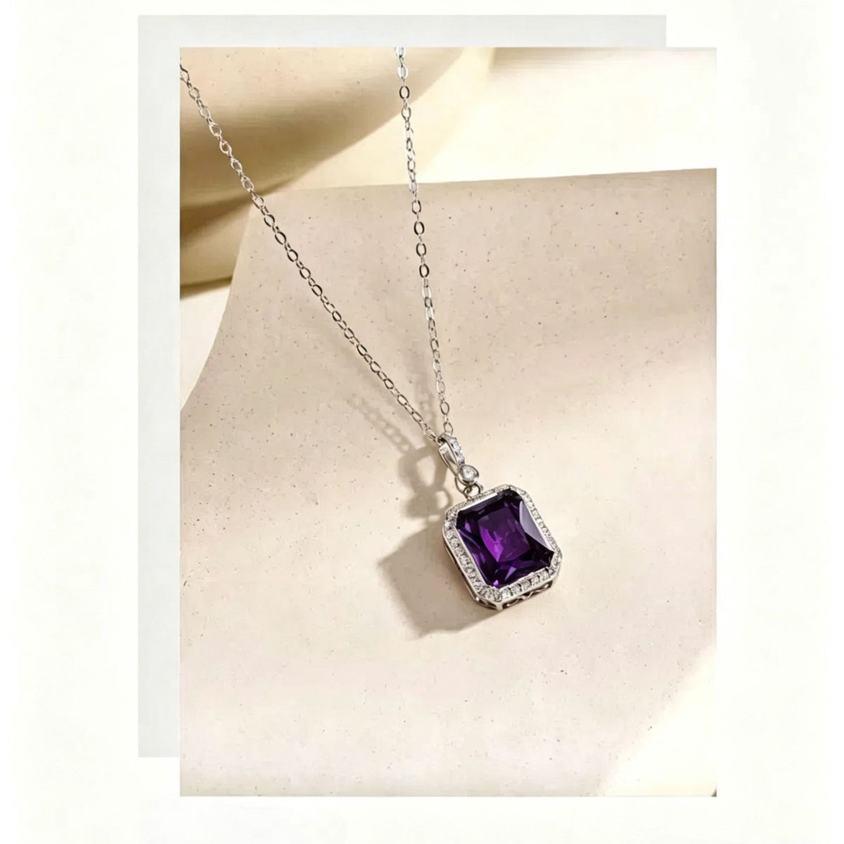 Square Zircon Geometric Necklace with Cross Chain