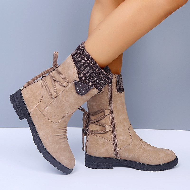 Womens Chunky Heel Knit Boots