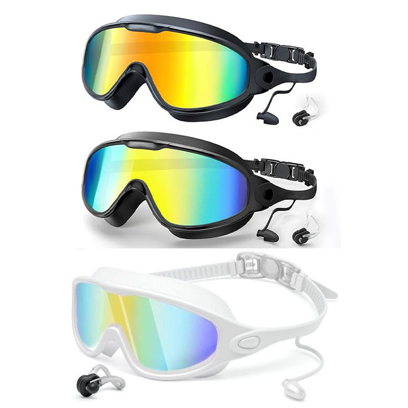 Large Frame Anti-Fog Swimming Goggles with Earplugs