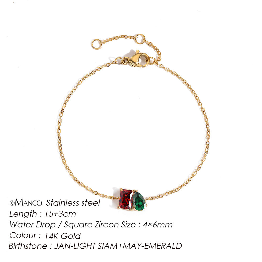 Stainless Steel Zircon Birthstone Bracelet