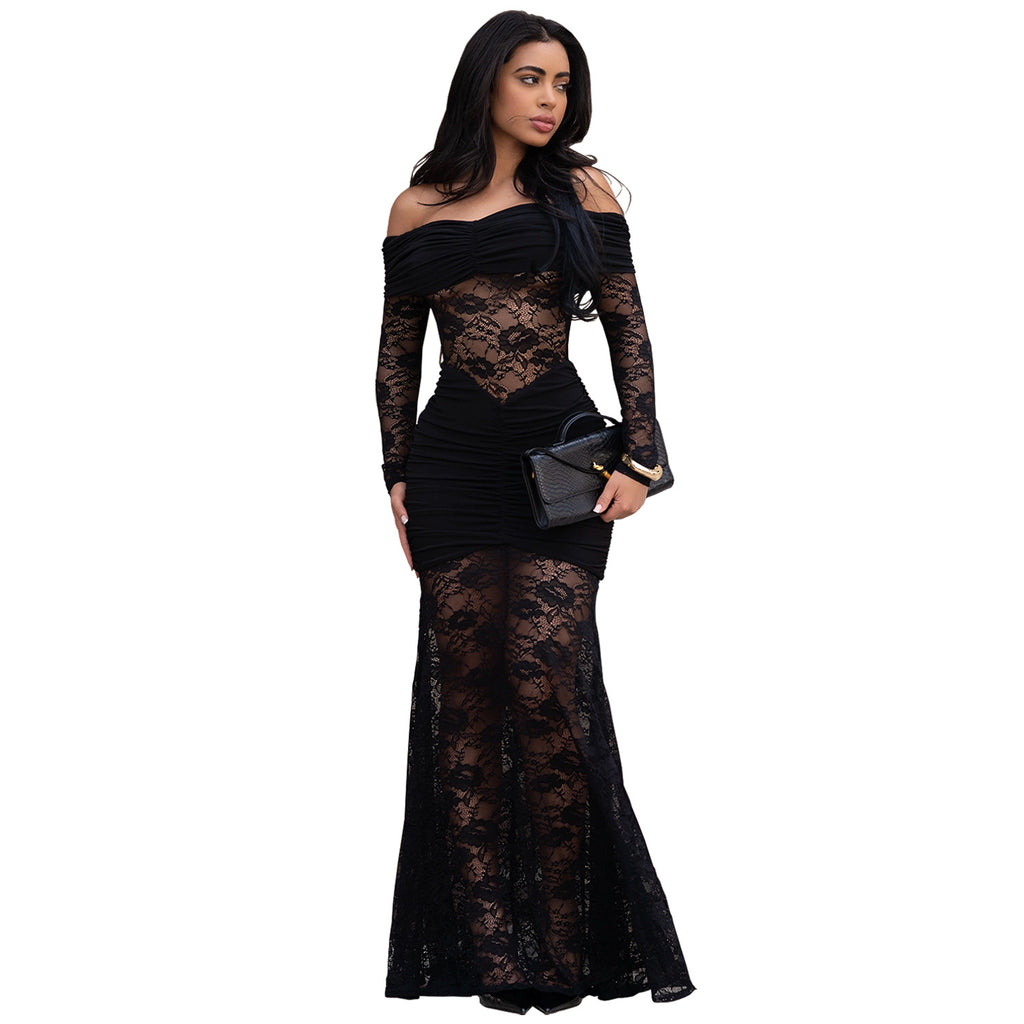 Women's One-Shoulder Lace Bodycon Dress
