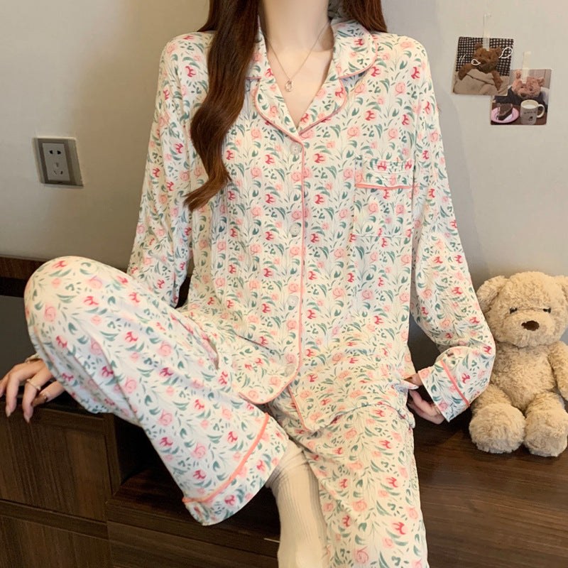 Womens Long Sleeve Pajama Set with Bow Design