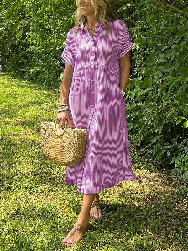 Women Striped Short Sleeve A-Line Dress