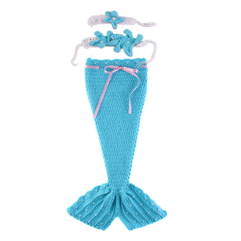 Baby Newborn Mermaid Knitted Sleeping Bag 3-Piece Set