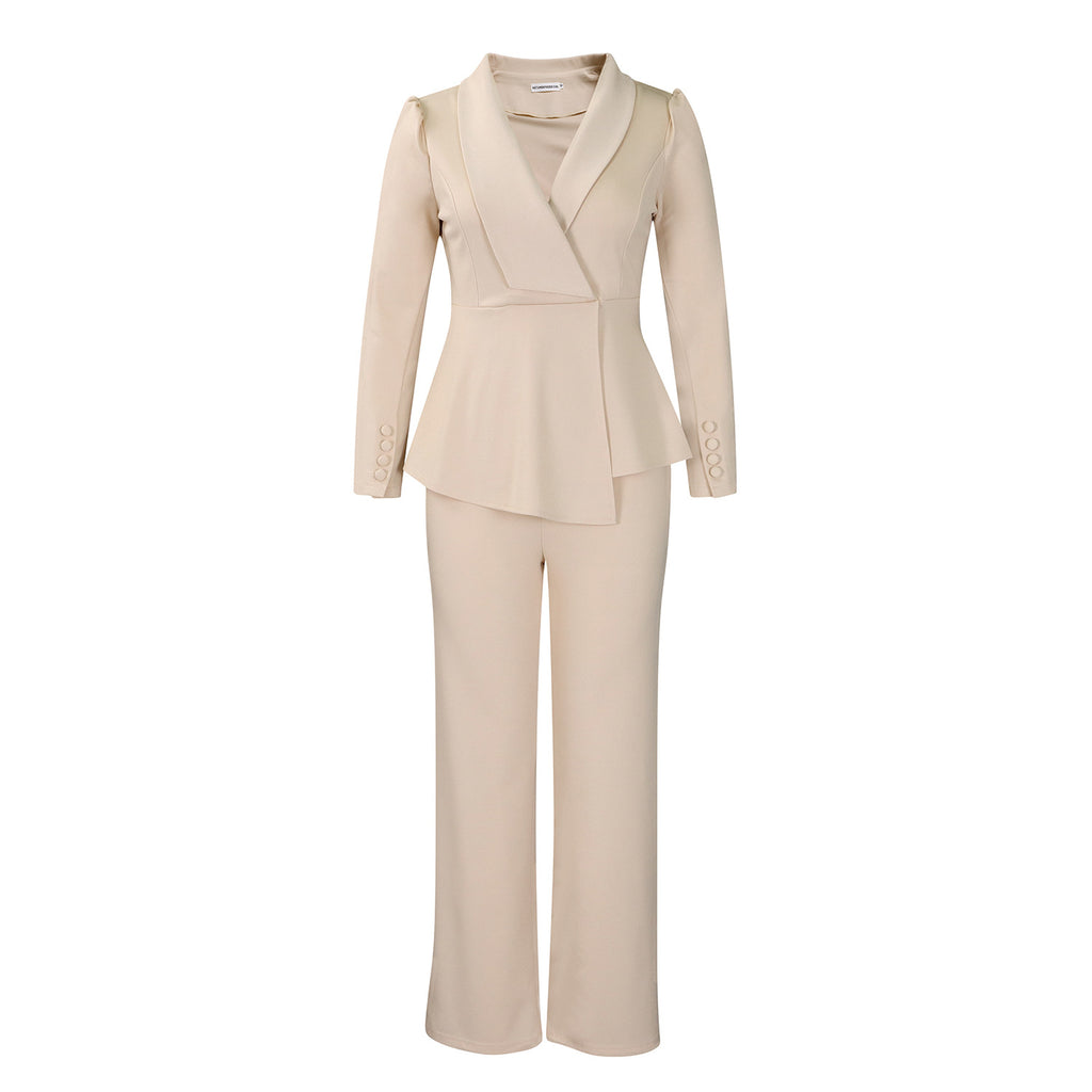 Elegant Women's Office Suit Set with Wide Leg Pants