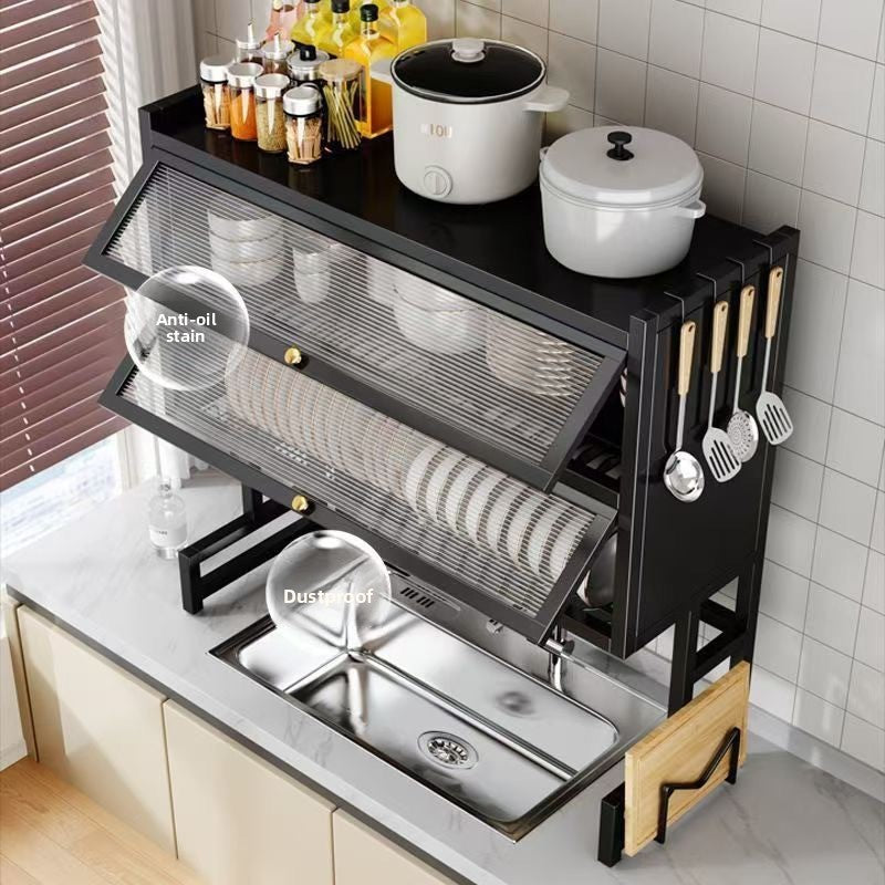 Double Layer Kitchen Sink Rack Dustproof Draining Storage Cabinet