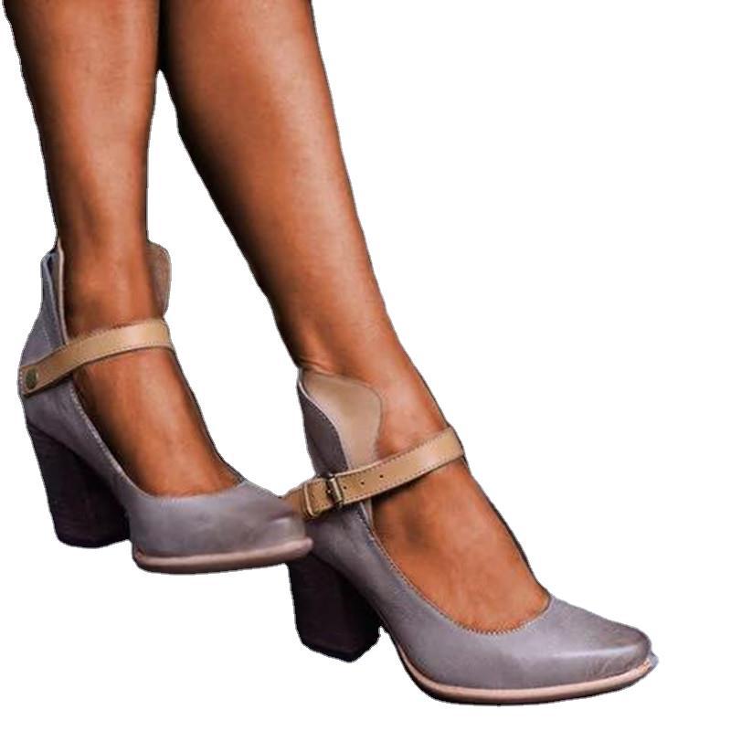 Retro Buckle High Heel Pumps Pointed Toe Summer Dress Shoes for Women
