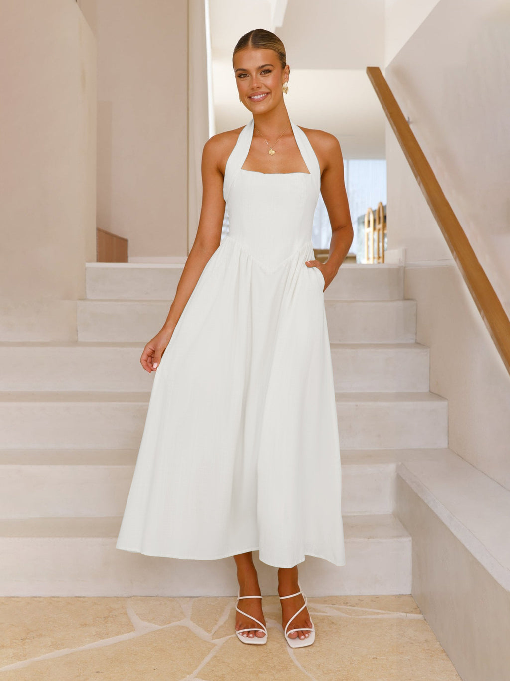Elegant Square Neck Backless Dress