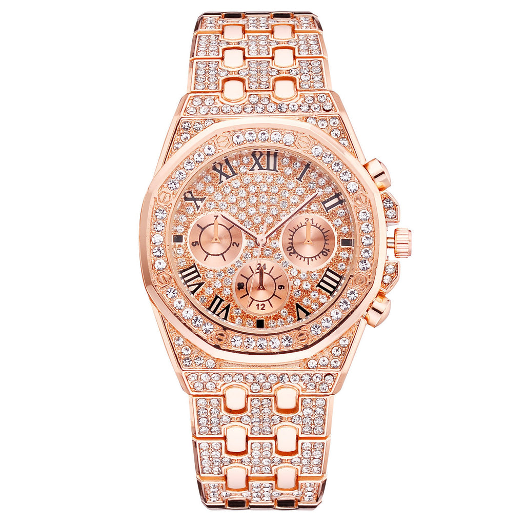 Diamond Imitation Three-Eye Quartz Watch