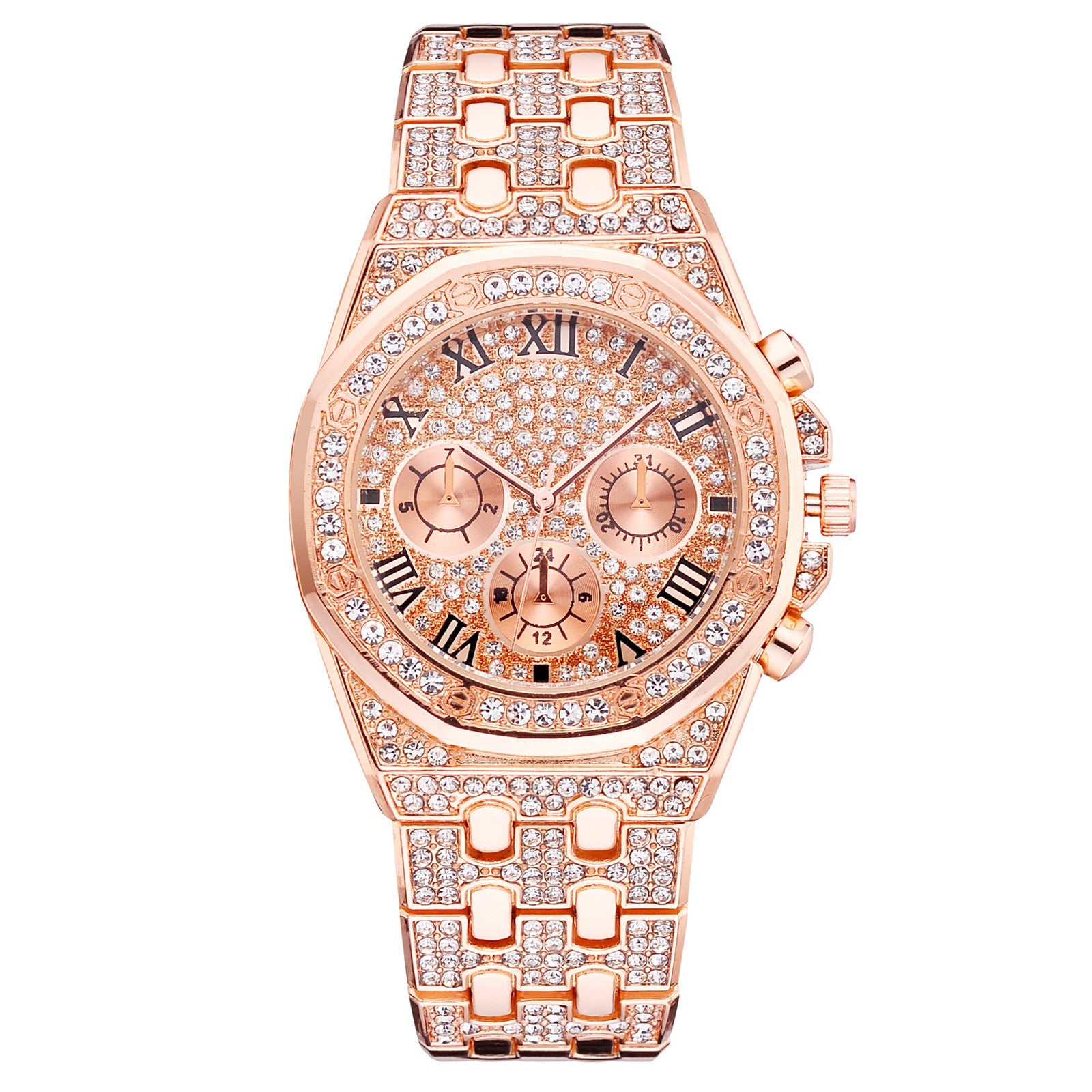 Diamond Imitation Three-Eye Quartz Watch