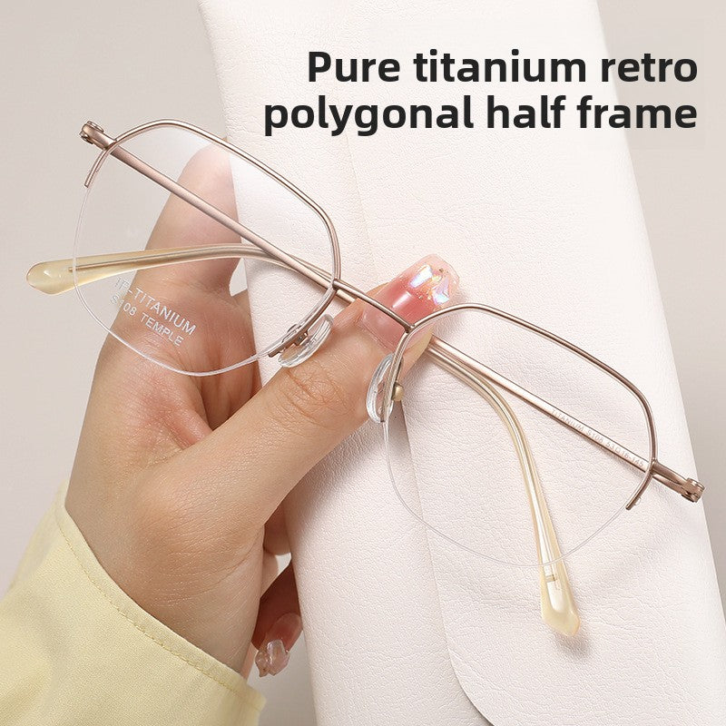 Retro Polygonal Pure Titanium Half-Rim Eyeglass Frame