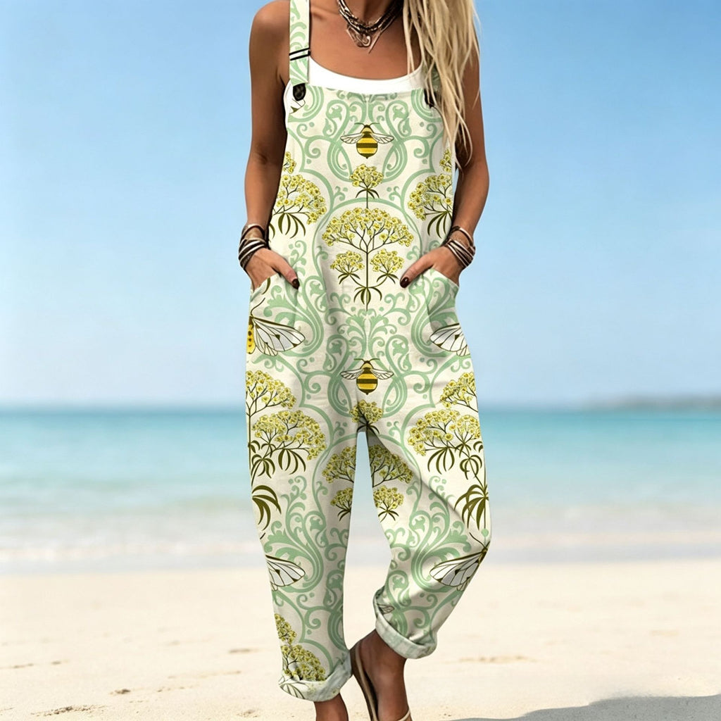 Women's sleeveless printed long-style drawstring pants