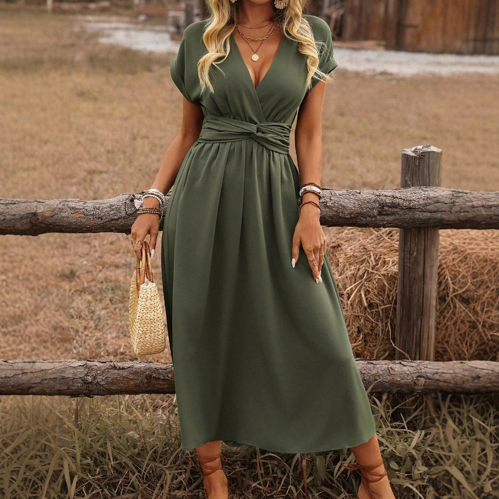 Womens V-Neck Batwing Sleeve Dress