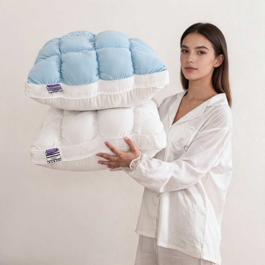 Cloud Flower Ice Silk Soft Pillow with Feather Cotton Filling for Sleeping
