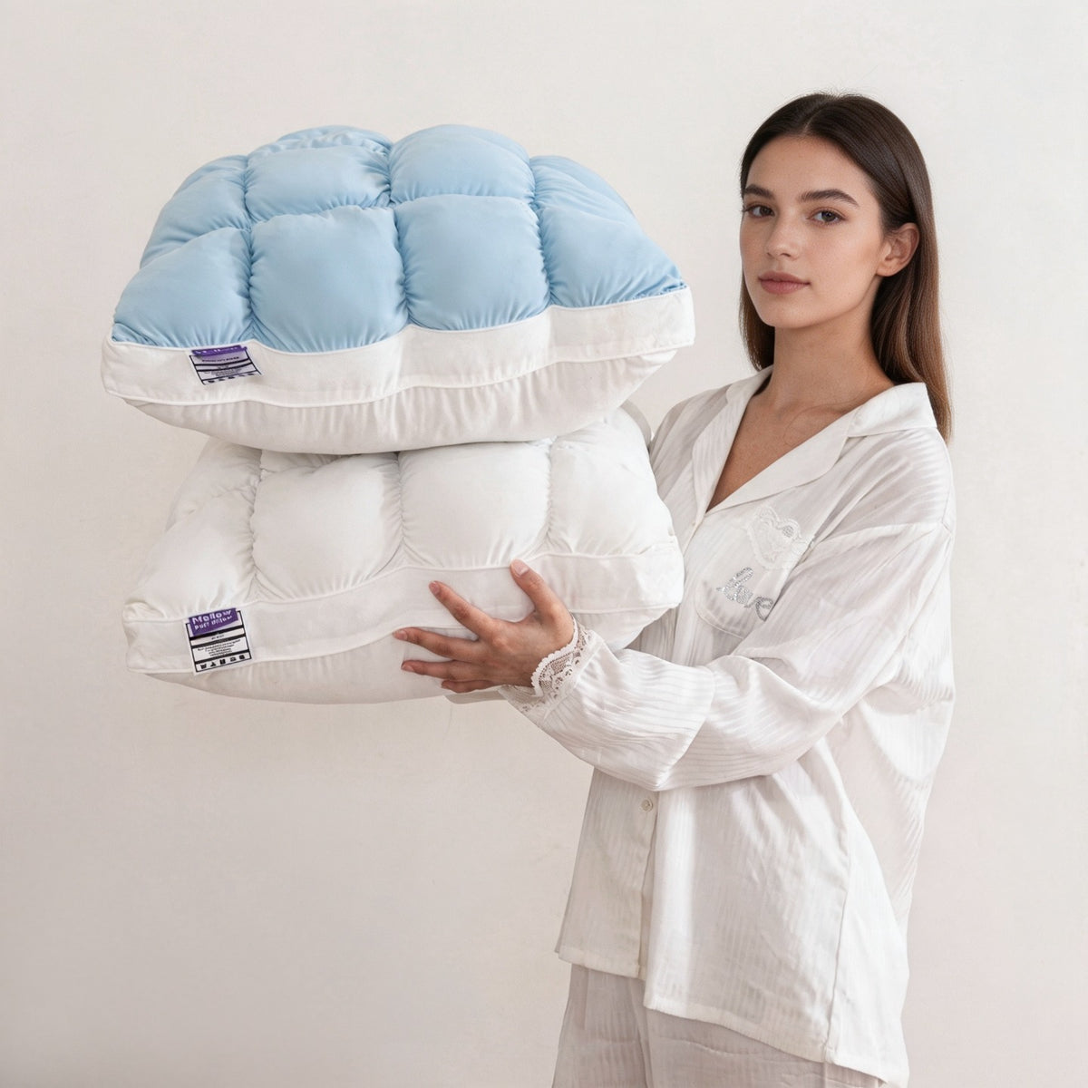 Cloud Flower Ice Silk Soft Pillow with Feather Cotton Filling for Sleeping