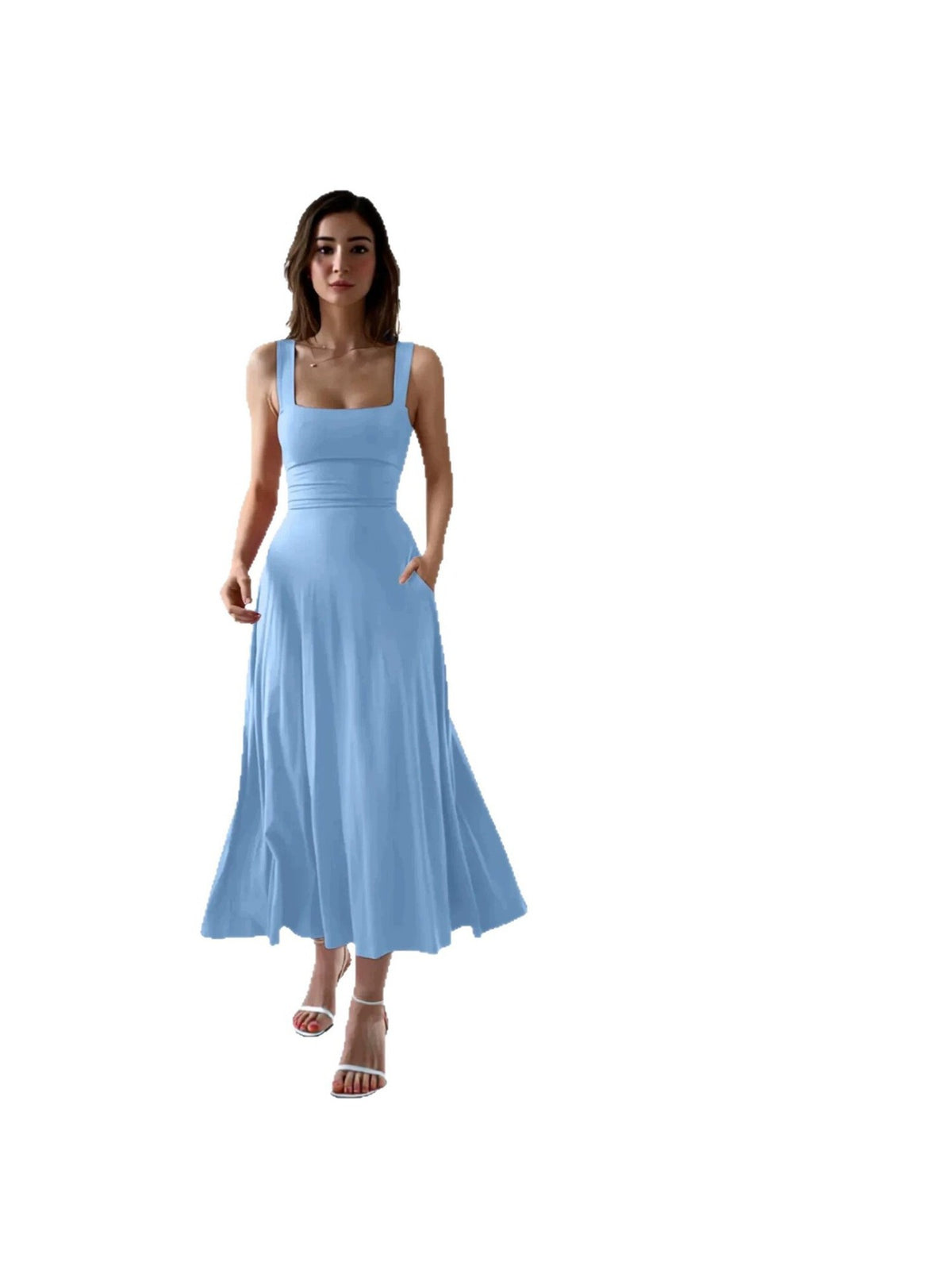 Elegant Square Neck Chiffon Dress