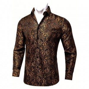 Digital Print Long-Sleeve Men's Slim-Fit Casual Shirt