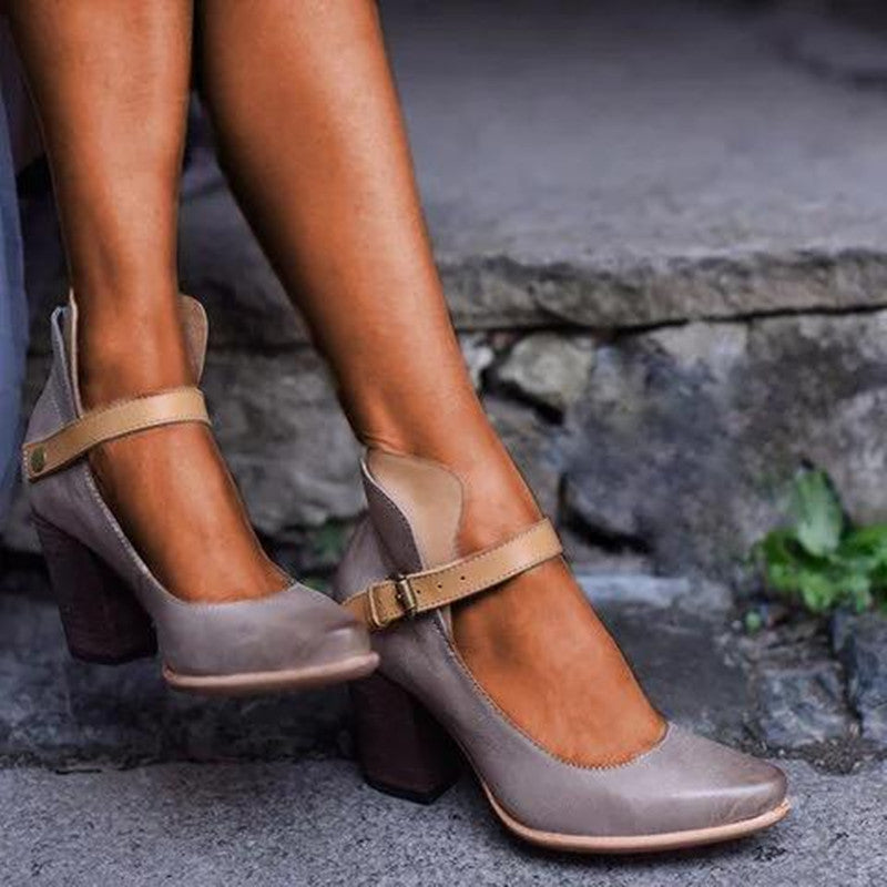 Retro Buckle High Heel Pumps Pointed Toe Summer Dress Shoes for Women