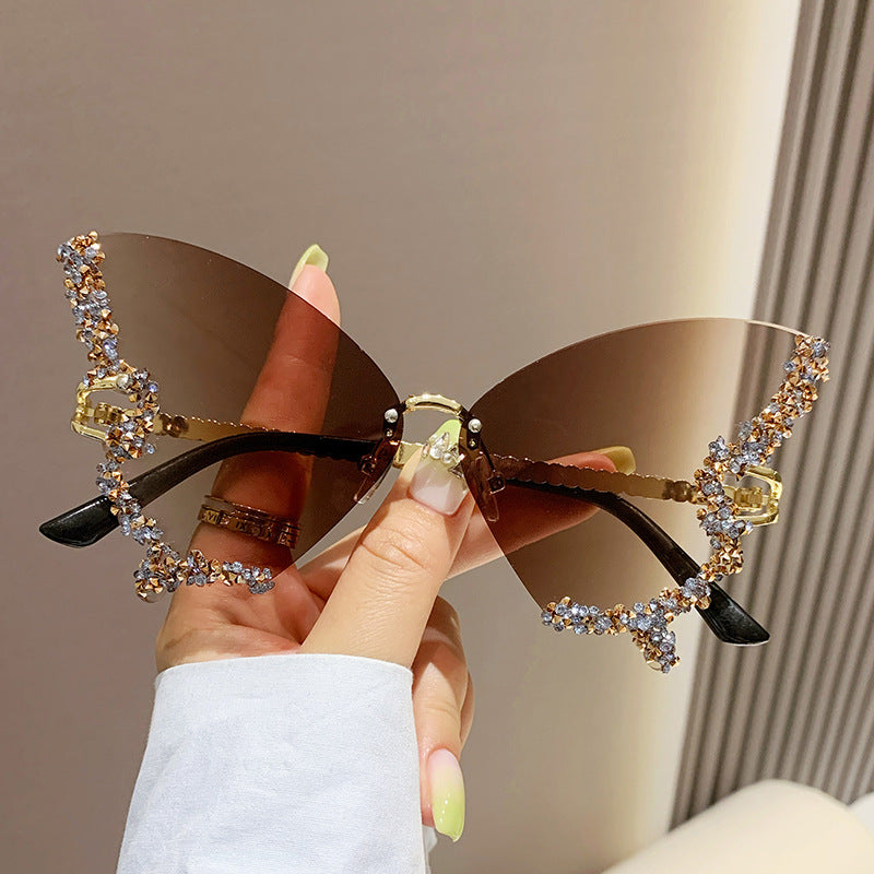 Large Frame Diamond Butterfly Sunglasses Retro Women UV400 Sun Protection