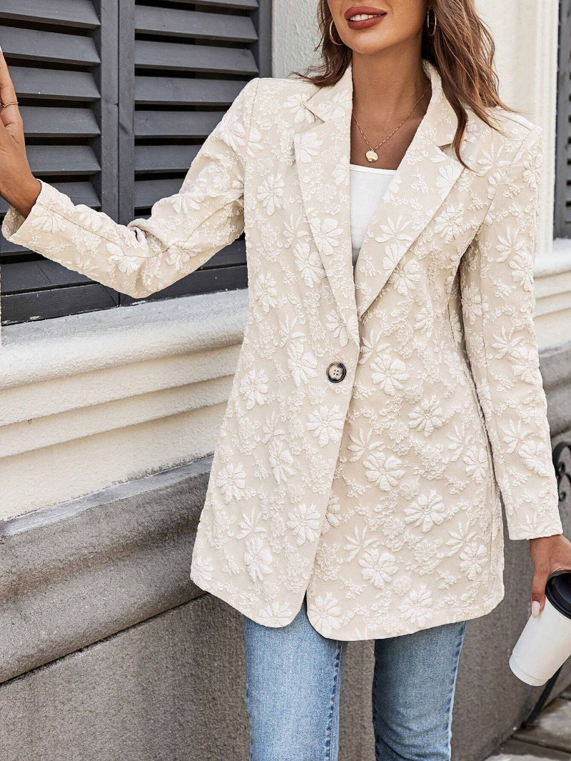 Jacquard Single Button Womens Blazer