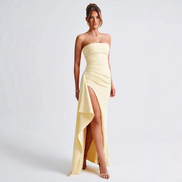 Womens Tube Top Backless Split Long Dress