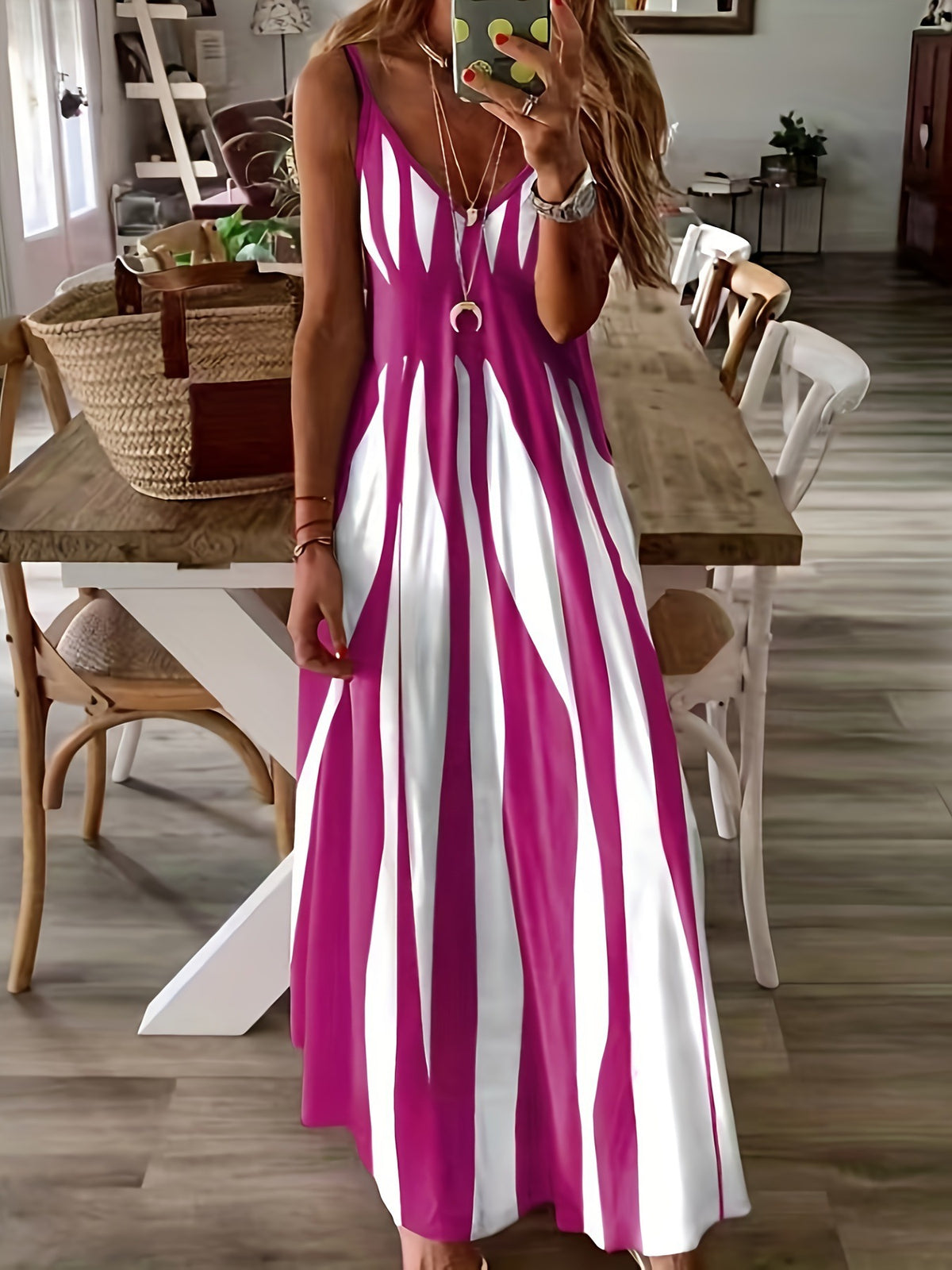 2025 Summer New European and American Style Amazon Explosions Casual Sling Printed V-Neck Sleeveless Dress dress