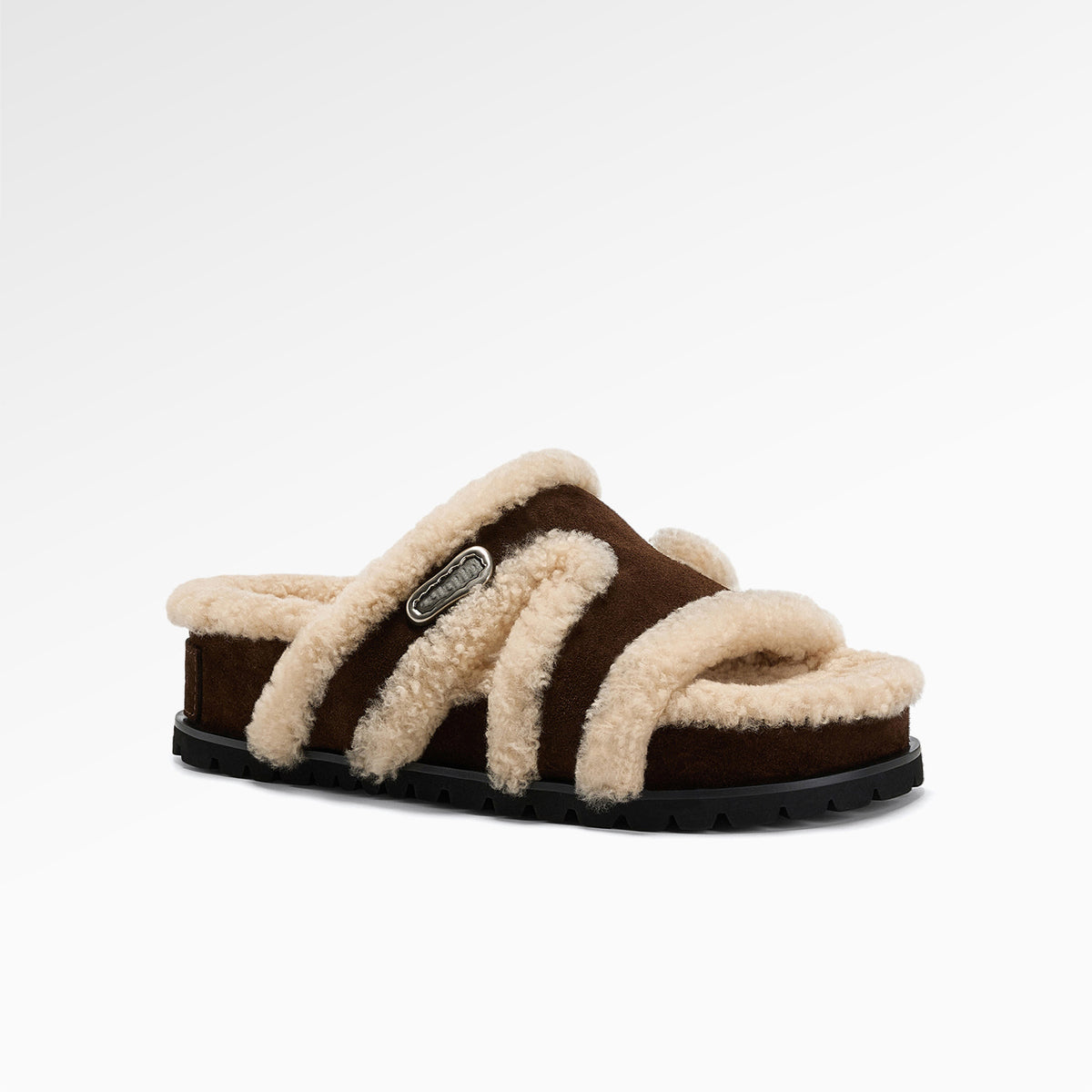 Genuine Leather Fleece-Lined Open-Toe Slippers