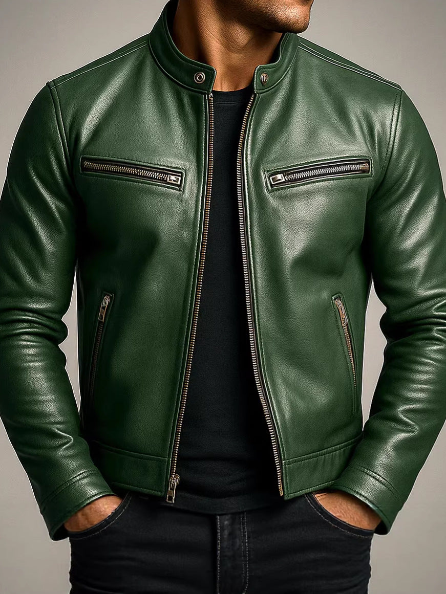 Men's stand-up collar slim-fit punk motorcycle jacket coat