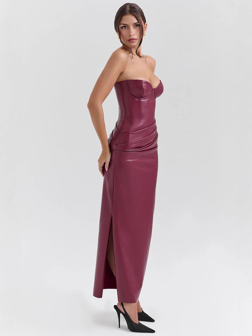 Leather Strapless Bodycon Long Dress