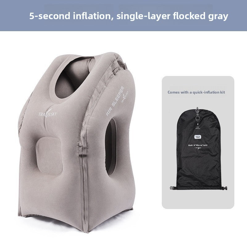 Portable inflatable travel neck pillow