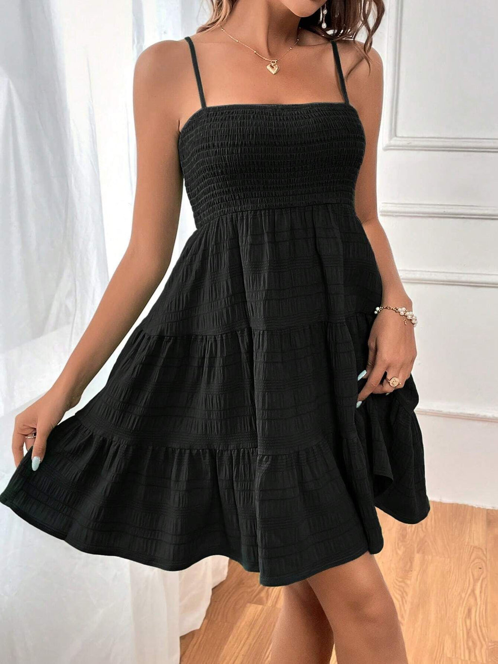 Off-Shoulder Textured A-Line Dress