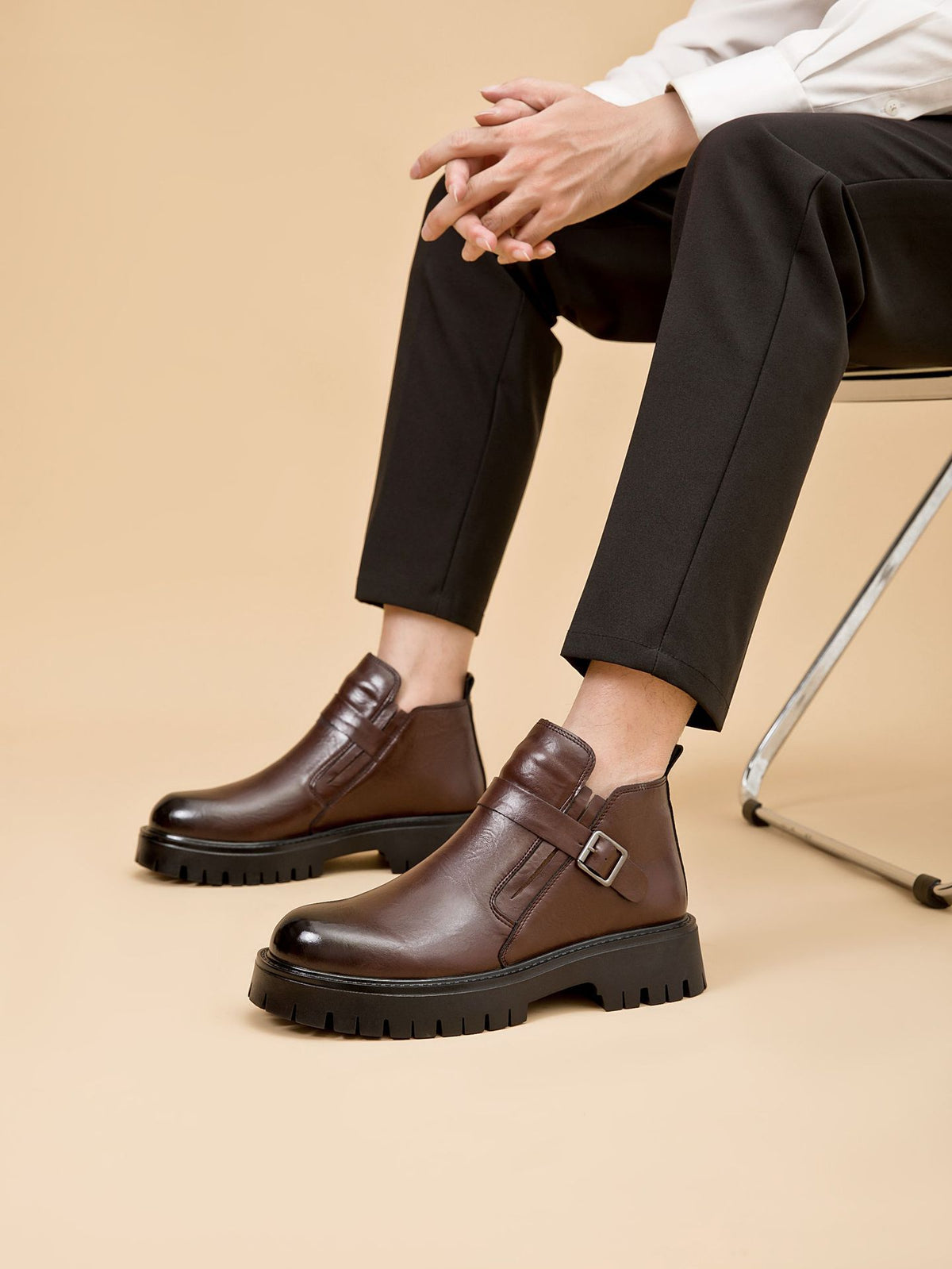 Mens Retro Chelsea Boots Thick Sole Slip-On