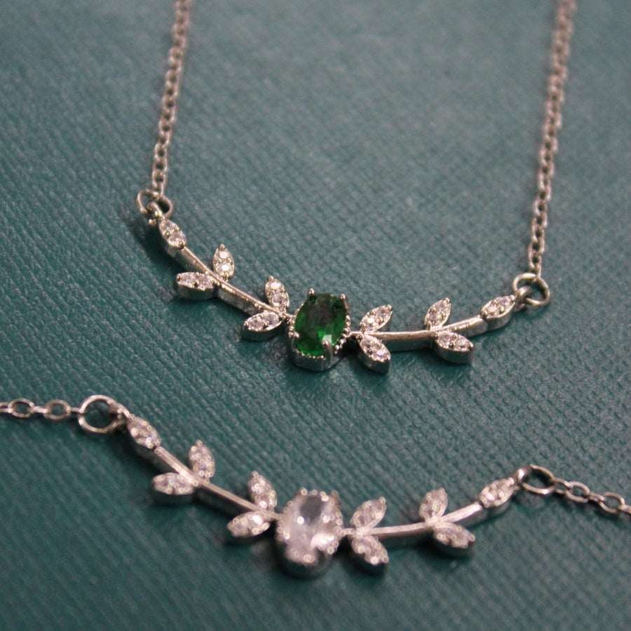 Zircon Branch Necklace with Copper Pendant