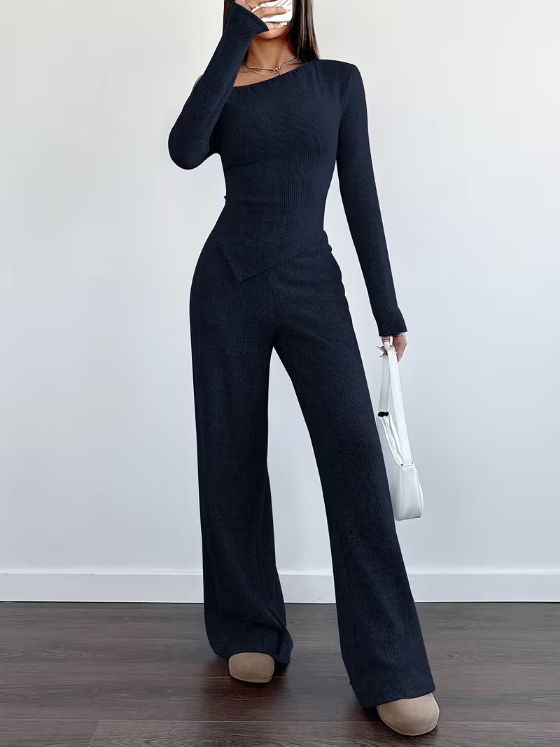 Women One Shoulder Knitted Top and Pants