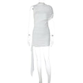 Pure Color Pure Desire High-End Slant Collar Pleated Sleeves Spliced ??Ribbon Dress