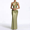 Elegant Solid Color Halter Neck Dress