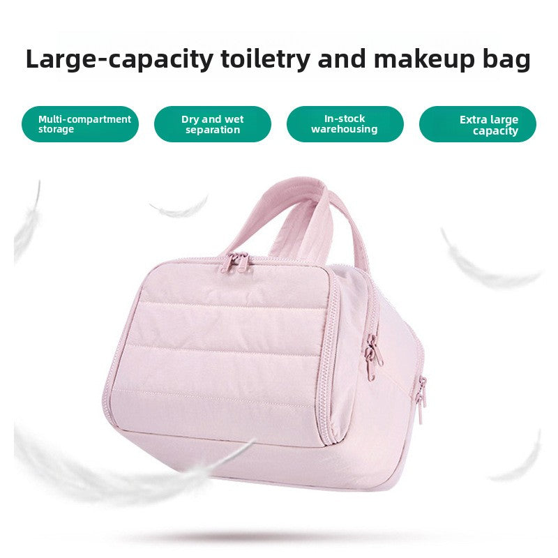 Partitioned Makeup Storage Bag with Wide Opening