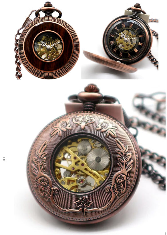 Engraved Mechanical Pocket Watch with Alloy Chain