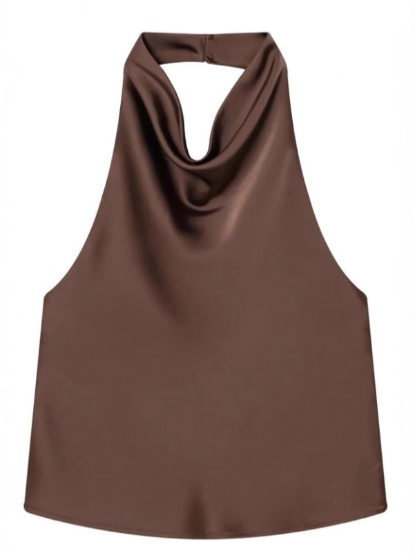 Sleeveless Satin Halter Top