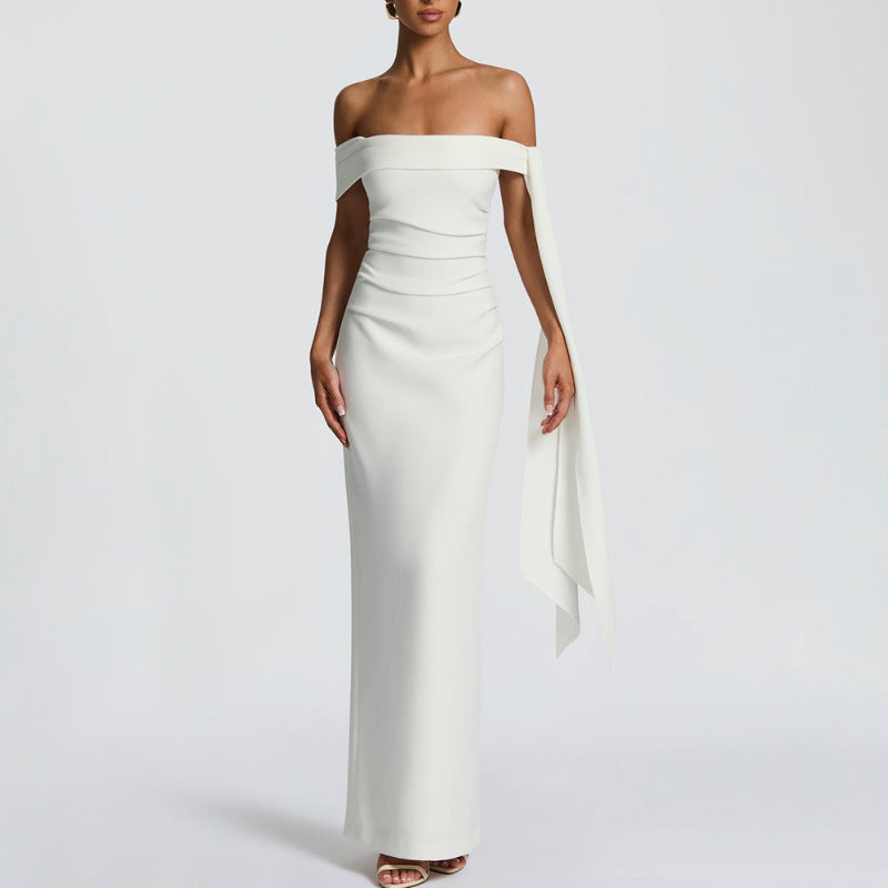 Sexy Tube Top Dress Slim Solid Color Ribbon Exposed Backpack Hip Women's Long Skirt
