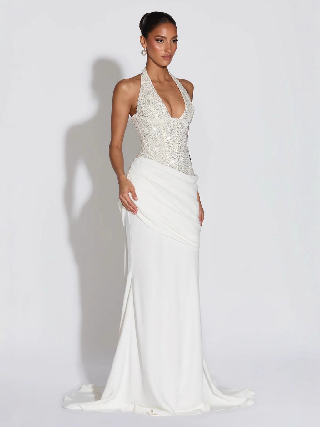 Elegant Sequin Halter Neck Evening Gown