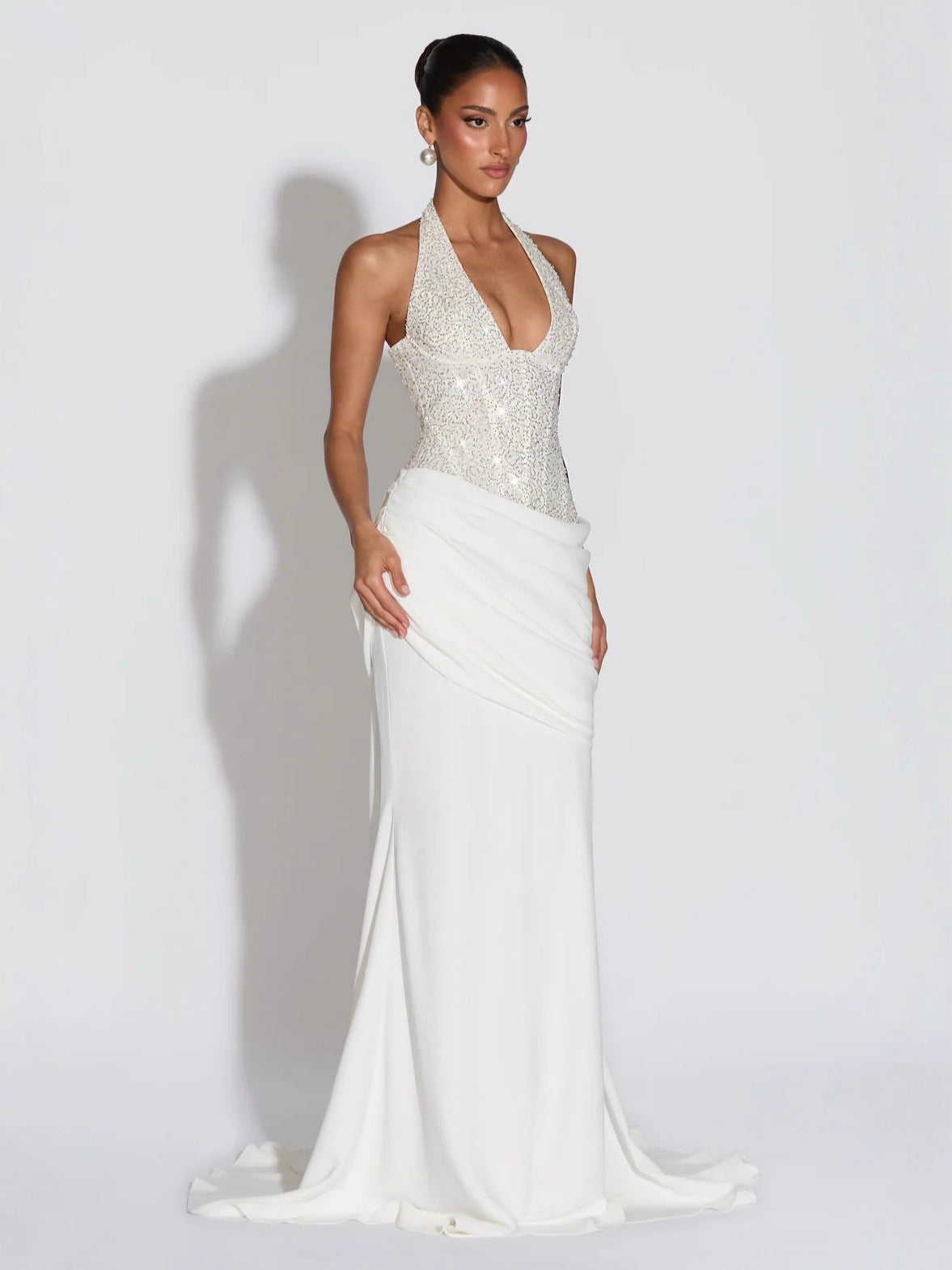 Elegant Sequin Halter Neck Evening Gown