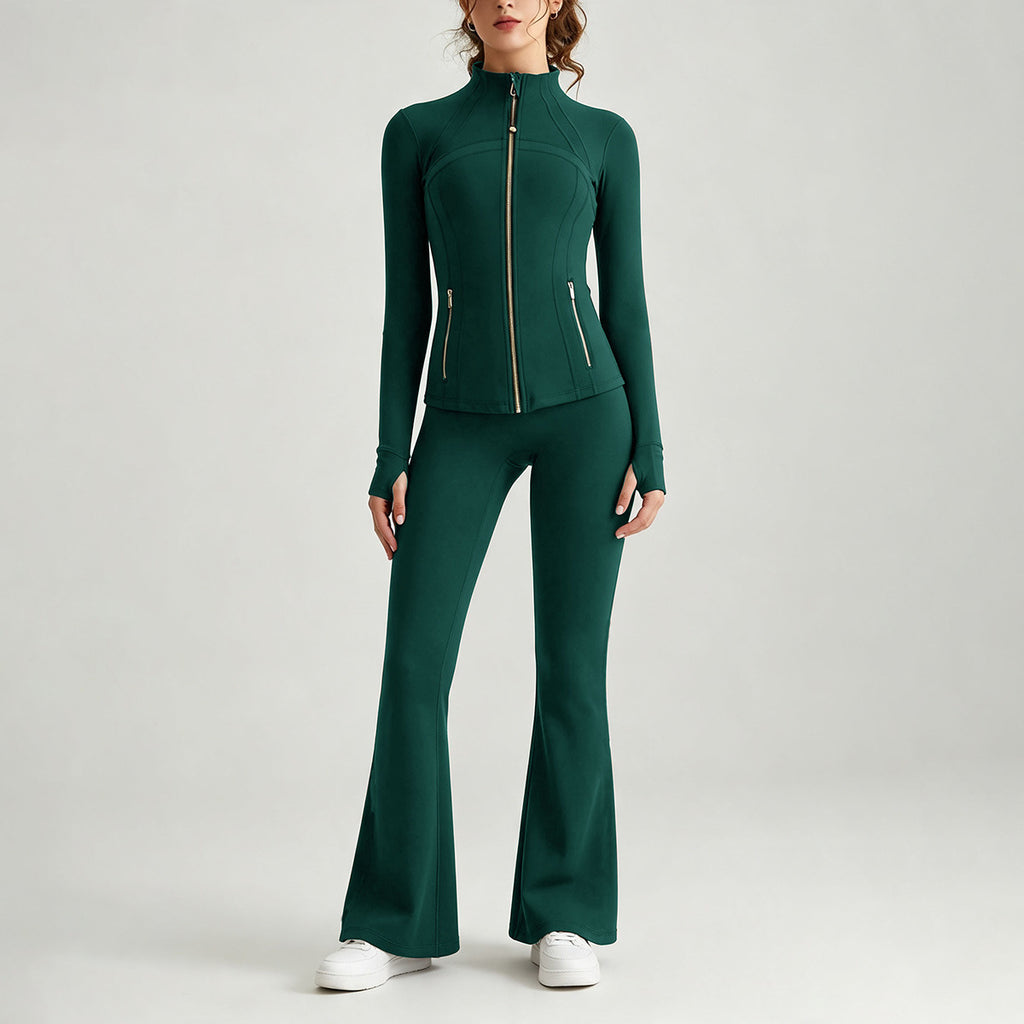 Double-Sided Brushed Yoga Set for Women Stand-Collar Slim-Fit Jacket High-Waist Flared Pants