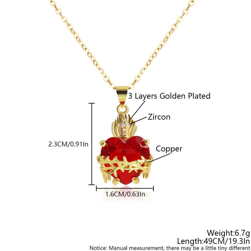 Vintage Sacred Heart Red Zircon Necklace
