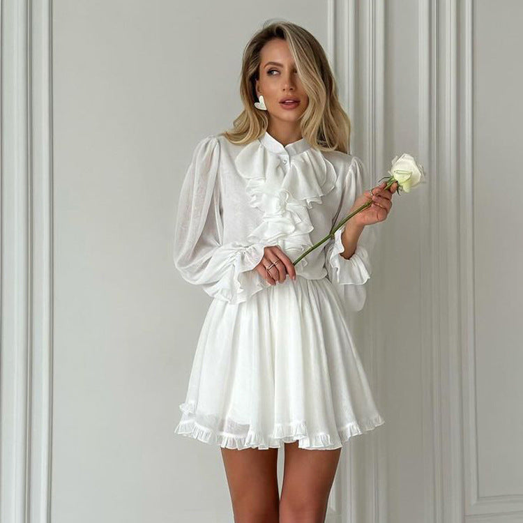 French Elegant Ruffle A-Line Dress