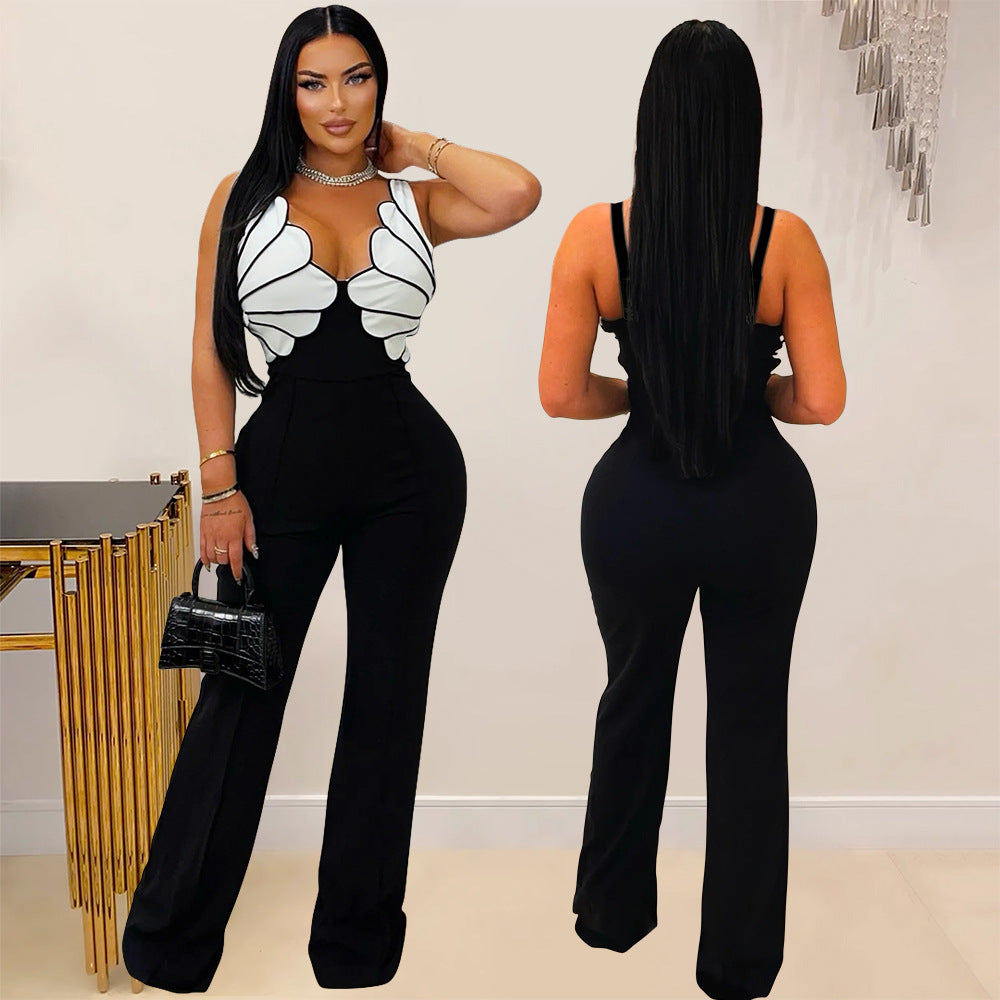 Womens V-Neck Sleeveless Slim-Fit Jumpsuit Sexy Bodycon Romper